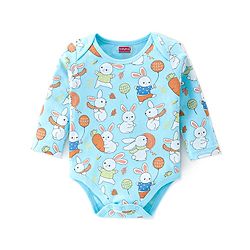 Babyhug 100% Cotton Knit Full Sleeves Onesies Pack Of 3 With Bunny Print - Blue & Orange