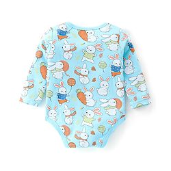 Babyhug 100% Cotton Knit Full Sleeves Onesies Pack Of 3 With Bunny Print - Blue & Orange