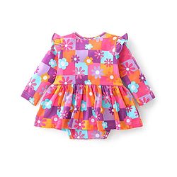 Babyhug 100% Cotton Interlock Knit Full Sleeves Onesies with Hair Band & Booties Floral Print - Pink