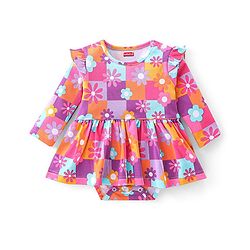 Babyhug 100% Cotton Interlock Knit Full Sleeves Onesies with Hair Band & Booties Floral Print - Pink