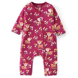 Babyhug 100% Cotton Full Sleeves Romper With Deer Print - Red