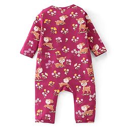Babyhug 100% Cotton Full Sleeves Romper With Deer Print - Red