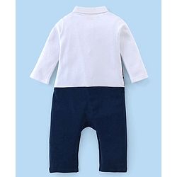 Babyhug 100% Cotton Full Sleeves Romper Checkered - White & Navy Blue