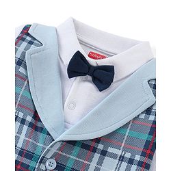 Babyhug 100% Cotton Full Sleeves Romper Checkered - White & Navy Blue