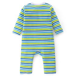 Babyhug 100% Cotton Full Sleeves Romper With Striped & Lion Patch - Green & Blue