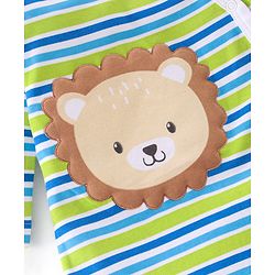 Babyhug 100% Cotton Full Sleeves Romper With Striped & Lion Patch - Green & Blue
