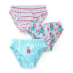 Babyhug 100% Cotton Panties With Floral Print Pack Of 3 - Blue & Pink