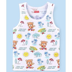 Babyhug 100% Cotton Single Jersey Knit Sleeveless Sando Stripes & Bear Print Pack Of 3 - Multicolor