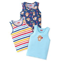 Babyhug 100% Cotton Sleeveless Sando Stripes & Bear Print Pack of 3- Multicolor