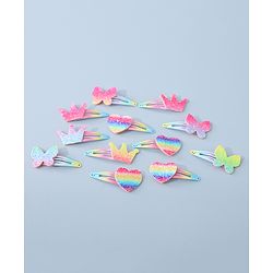 Babyhug Snap Clips with Butterfly Applique Free Size Pack of 12 - Multicolor