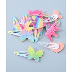 Babyhug Snap Clips with Butterfly Applique Free Size Pack of 12 - Multicolor