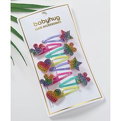 Babyhug Snap Clips with Star Applique Free Size Pack of 8  - Multicolour