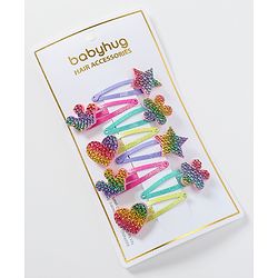 Babyhug Snap Clips with Star Applique Free Size Pack of 8  - Multicolour