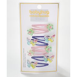 Babyhug Snap Clips with Butterfly Applique Free Size Pack of 8 - Multicolour