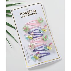 Babyhug Snap Clips with Butterfly Applique Free Size Pack of 8 - Multicolour