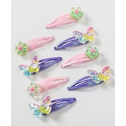Babyhug Snap Clips with Butterfly Applique Free Size Pack of 8 - Multicolour