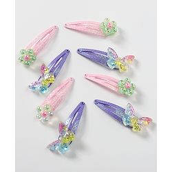 Babyhug Snap Clips with Butterfly Applique Free Size Pack of 8 - Multicolour