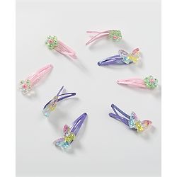 Babyhug Snap Clips with Butterfly Applique Free Size Pack of 8 - Multicolour