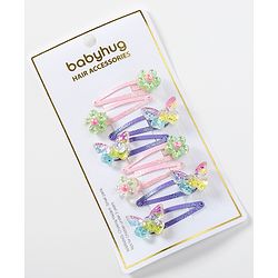 Babyhug Snap Clips with Butterfly Applique Free Size Pack of 8 - Multicolour