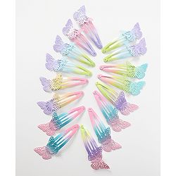 Babyhug Snap Clips with Butterfly Applique Set of 16 - Multicolor