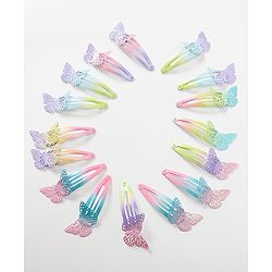 Babyhug Snap Clips with Butterfly Applique Set of 16 - Multicolor