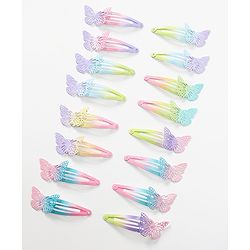 Babyhug Snap Clips with Butterfly Applique Set of 16 - Multicolor