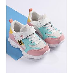 Cute Walk by Babyhug Velcro Closure Sneakers - White Pink & Blue