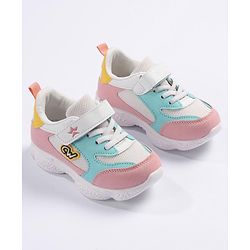 Cute Walk by Babyhug Velcro Closure Sneakers - White Pink & Blue