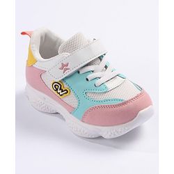 Cute Walk by Babyhug Velcro Closure Sneakers - White Pink & Blue