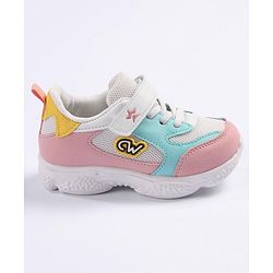 Cute Walk by Babyhug Velcro Closure Sneakers - White Pink & Blue