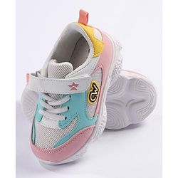 Cute Walk by Babyhug Velcro Closure Sneakers - White Pink & Blue