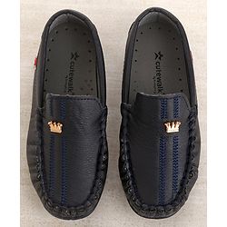 Cute Walk by Babyhug Party Wear Loafer Shoes with Crown Applique - Navy Blue