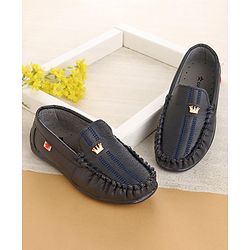 Cute Walk by Babyhug Party Wear Loafer Shoes with Crown Applique - Navy Blue