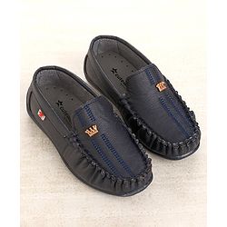 Cute Walk by Babyhug Party Wear Loafer Shoes with Crown Applique - Navy Blue