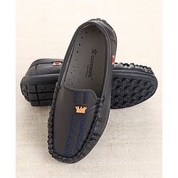 Cute Walk by Babyhug Party Wear Loafer Shoes with Crown Applique - Navy Blue
