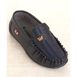 Cute Walk by Babyhug Party Wear Loafer Shoes with Crown Applique - Navy Blue