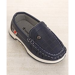 Cute Walk by Babyhug Slip On Formal & Partywear Solid Shoes with Flower Applique - Navy Blue
