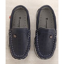 Cute Walk by Babyhug Slip On Formal & Partywear Solid Shoes with Flower Applique - Navy Blue