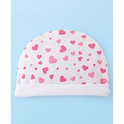 Babyhug 100% Cotton Knit Cap Mittens & Booties Set Heart Print - White