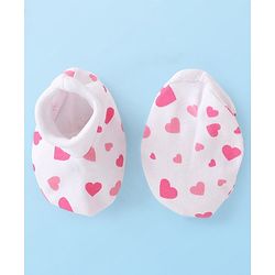 Babyhug 100% Cotton Knit Cap Mittens & Booties Set Heart Print - White
