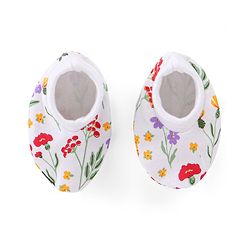 Babyhug 100% Cotton Knit Cap Mittens & Booties With Floral Print - White