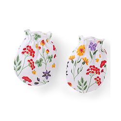 Babyhug 100% Cotton Knit Cap Mittens & Booties With Floral Print - White