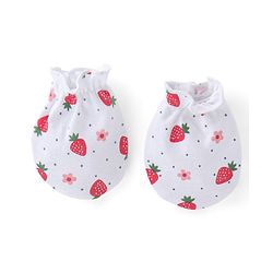 Babyhug 100% Cotton Knit Cap Mittens & Booties With Strawberry Print - White & Red