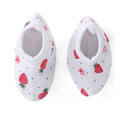 Babyhug 100% Cotton Knit Cap Mittens & Booties With Strawberry Print - White & Red