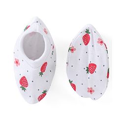 Babyhug 100% Cotton Knit Cap Mittens & Booties With Strawberry Print - White & Red