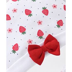 Babyhug 100% Cotton Knit Cap Mittens & Booties With Strawberry Print - White & Red