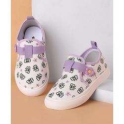 Cute Walk by Babyhug Velcro Closure Casual Shoes with Bees Print and Floral Applique - Purple