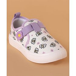 Cute Walk by Babyhug Velcro Closure Casual Shoes with Bees Print and Floral Applique - Purple