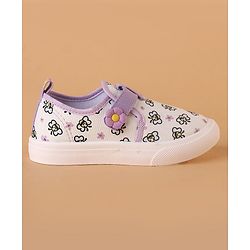Cute Walk by Babyhug Velcro Closure Casual Shoes with Bees Print and Floral Applique - Purple