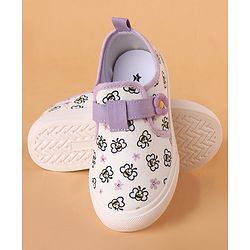 Cute Walk by Babyhug Velcro Closure Casual Shoes with Bees Print and Floral Applique - Purple